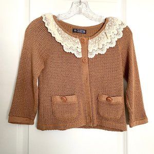 Japan Mini Dees Cute Short Cropped Brown Lace Cardigan